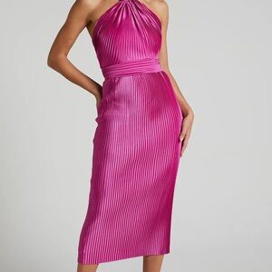 MARLETTE MIDI HALTER PLEATED DRESS